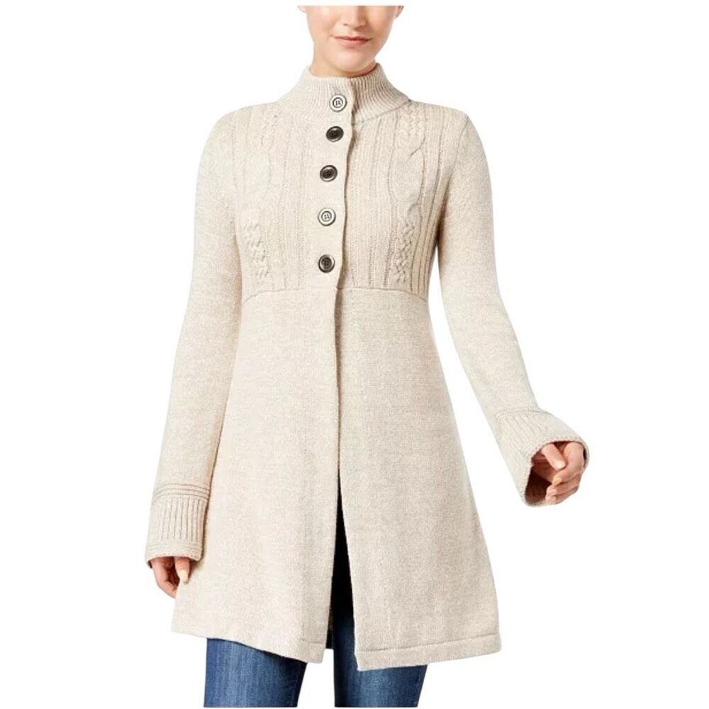 Style &‎ Co Cable Knit Fit Flare Empire Waist Cottagecore Cardigan Sweater Small